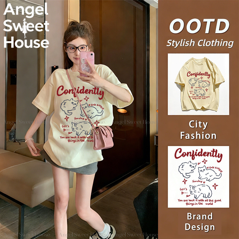 (จัดส่งตลอด 24 ชั่วโมง）Angle Official 【ส่งจากไทย】เสื้อยืดสไตล์เกาหลีแบบใหม่ ลายสวย ท็อปส์ซูผู้หญิง ผ