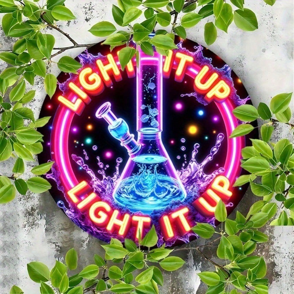 HELLOYOUNG Vintage Metal Round Wall Sign Neon 2D Retro Decor Art For Home Bar Garage Cafe 7.87 นิ้ว