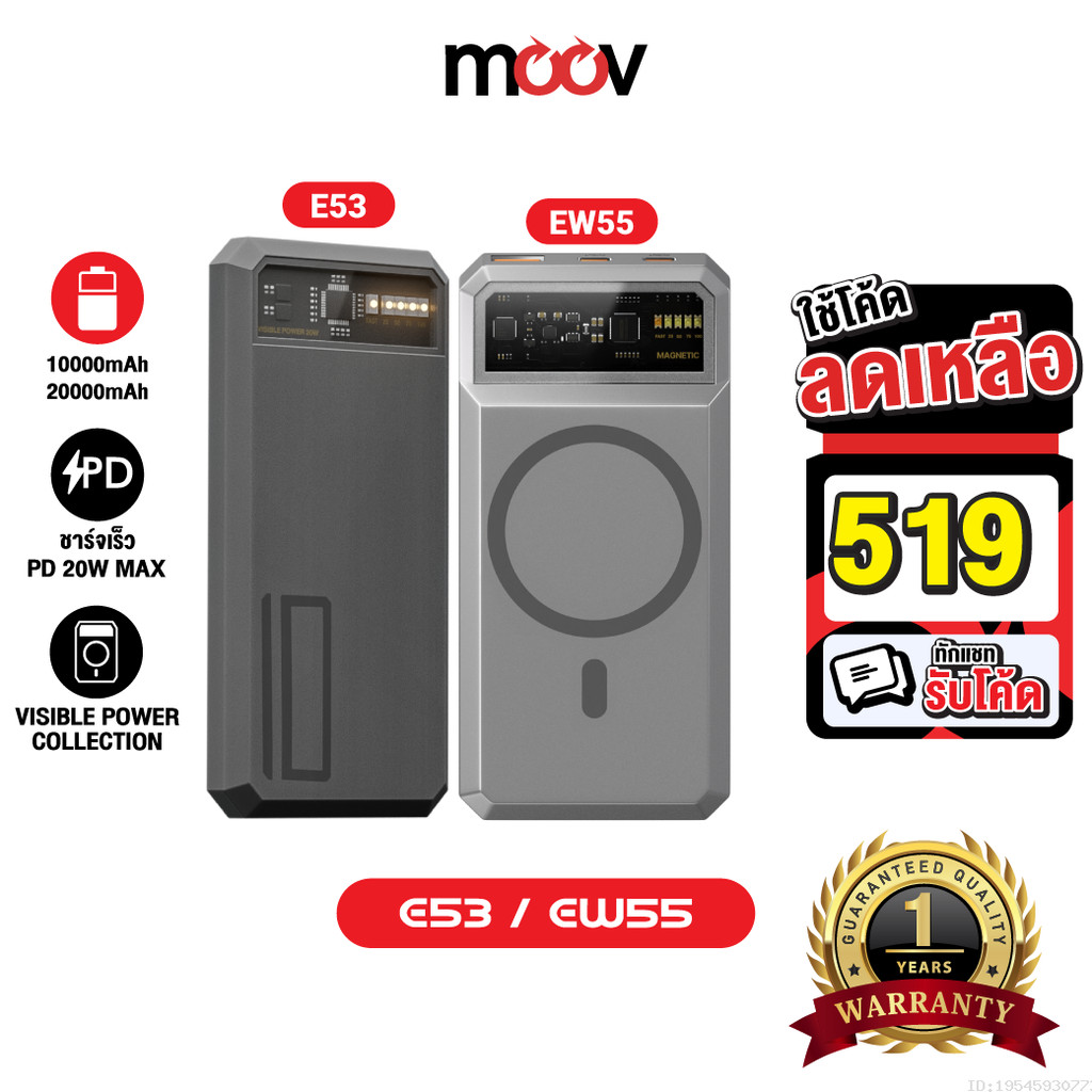 [519บ.โค้ดคุ้ม] Eloop E53 10000mAh / Eloop EW55 20000mAh MagCharge Magnetic QC PD 20W Powerbank ชาร์