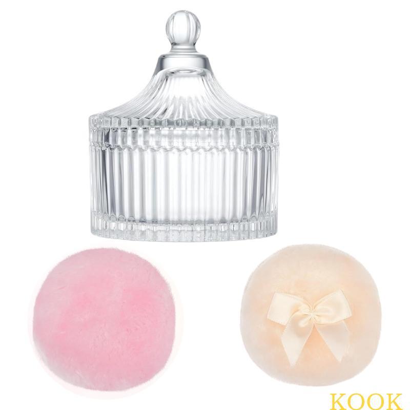 KOOK 3 ชิ้นปฏิบัติ Body Powders พัฟคอลเลกชัน Spacious Glass Organizer อุปกรณ์เสริมสําหรับแต่งหน้าเคร