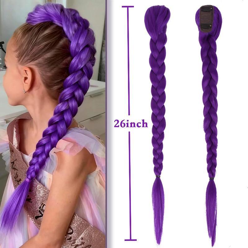 Rumi คลิปถักเปียสีม่วงในผมหางม้าต่อผมยาวผมหางม้าสังเคราะห์ Hairpieces คอสเพลย์สําหรับเด็กสาวฮาโลวีนคริสต์มาส
