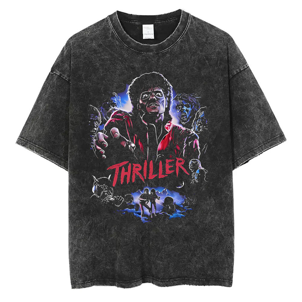 YOUNG T🔥🔥M~3XL COD Washed Vintage Michael Jackson Thriller Graphic T-shirt Men