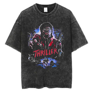 YOUNG T🔥🔥M~3XL COD Washed Vintage Michael Jackson Thriller Graphic T-shirt Men
