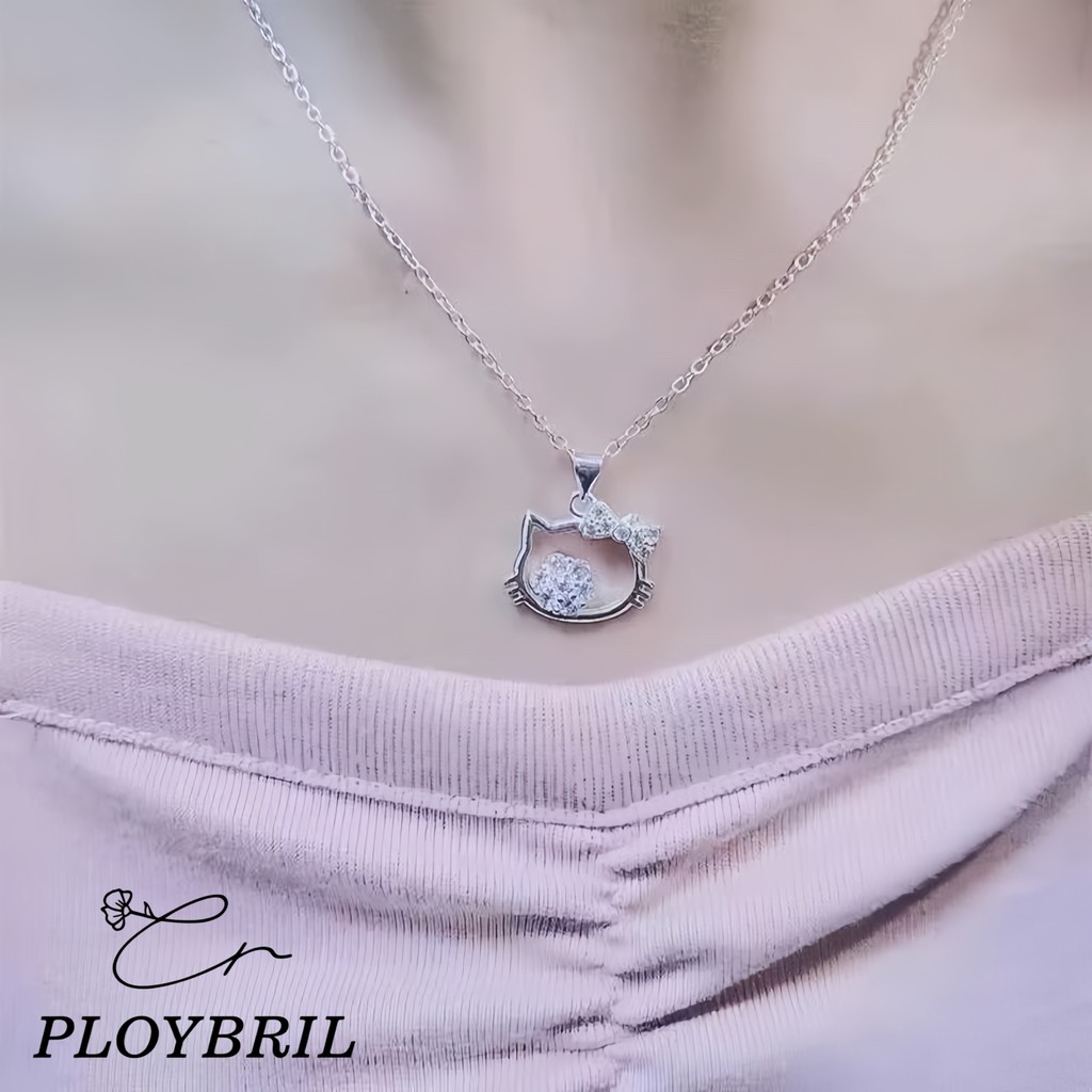 PLOYBRIL การ์ตูนสีชมพู พลอยเทียม ลูกแมวสร้อยคอสําหรับสาวนักเรียนแฟชั่นแมว กระดูกไหปลาร้า โซ่ เครื่องประดับของขวัญ X023