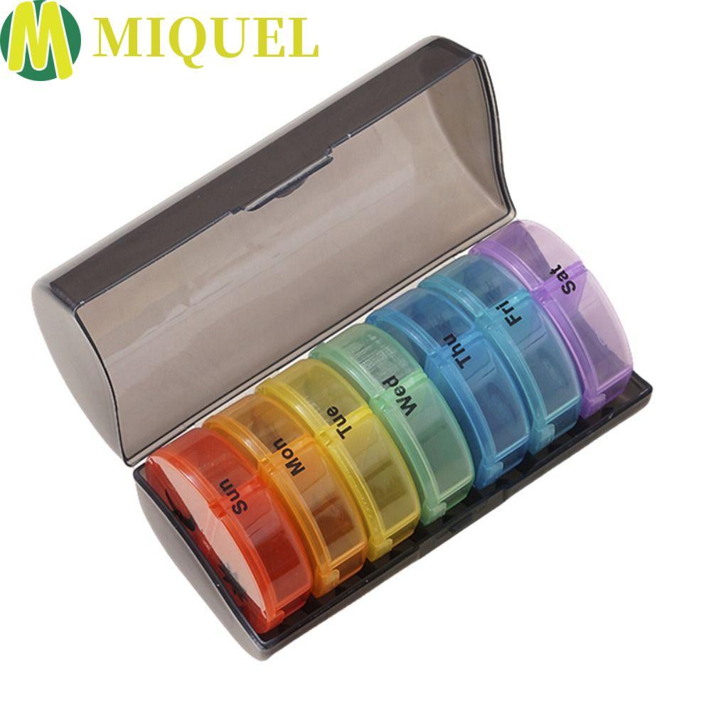MIQUELZA Vitamin Storage Case, Week Mark 14-Grid 7-Day Splitter Pill Organizer, สะดวก 2 ครั้ง a Day 