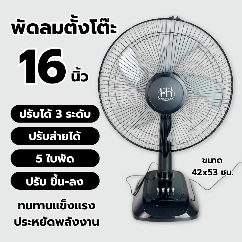 🆕พัดลมไฟฟ้ารุ่นใหม่ พัดลมตั้งโต๊ะ 5 ใบพัด ขนาด 16 นิ้ว มอเตอร์ทองแดงแท้ พัดลมตั้งพื้นแบบอุตสาหกรรม