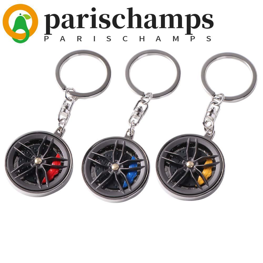 PARISCHAMPS Wheel Hub Key Chain, 3D Rotatable Wheel Hub & Brake Keychain, Bag Decor Zinc Alloy Fidge