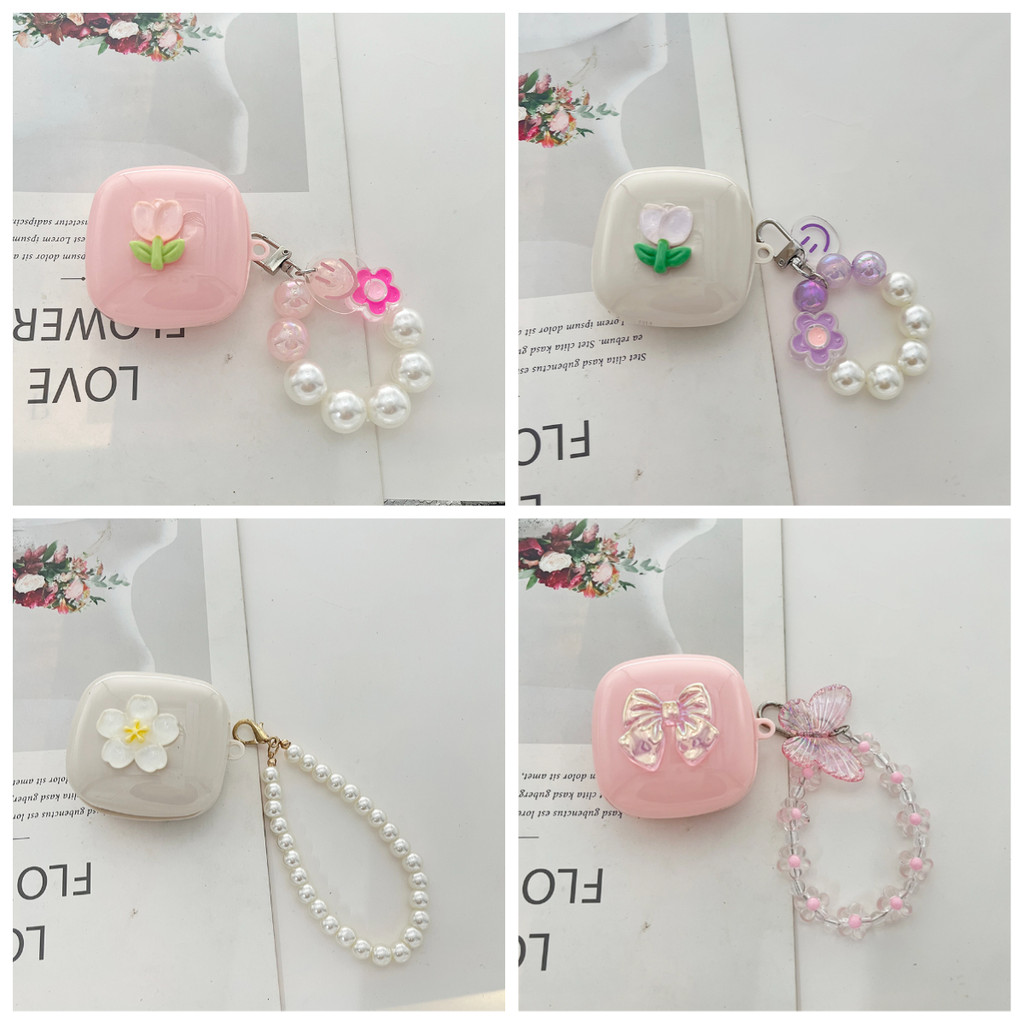 Ins ดอกไม้สําหรับ baseus E19 E20 E16 BD1 E17 E18/E18B M3S M2S MC1 กรณีซิลิโคนหูฟังพร้อม keychian ฝาค