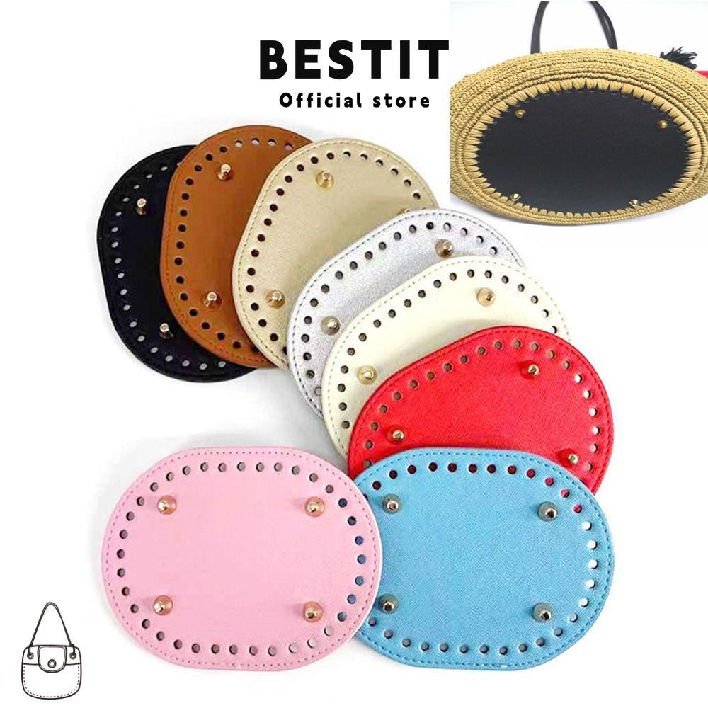 BESTIT ฐานกระเป๋าหนัง PU สําหรับ DIY กระเป๋าถัก 36 หลุม, วงรี, 14.5x11 ซม. อุปกรณ์เสริมกระเป๋า