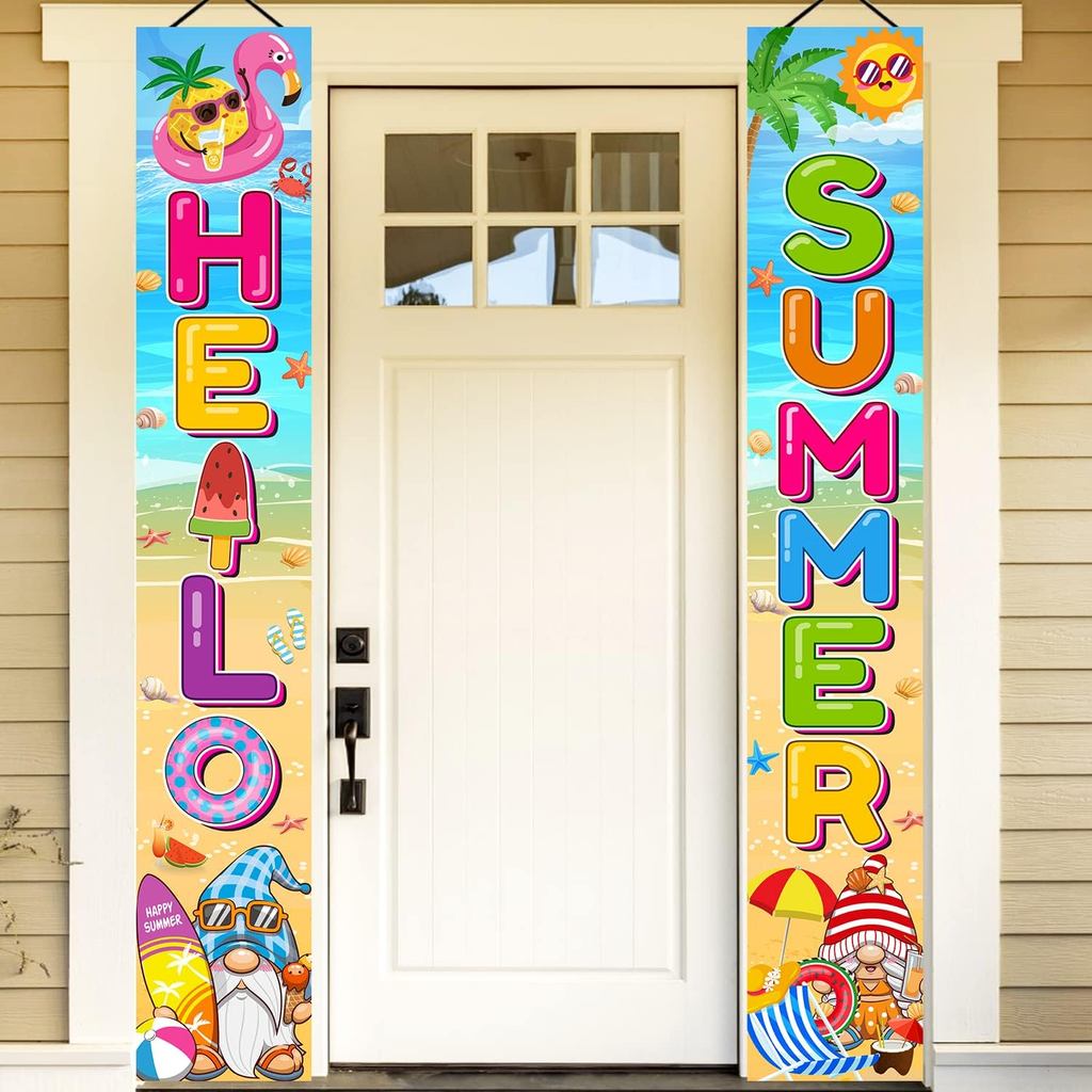 Summer Party Decorative Porch Sign, 71" X 12" Hello Summer Banne สําหรับ Office Indoor Door