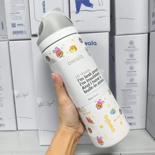 Owala FreeSip Limited Edition พร้อมการออกแบบฟางและป้องกันการรั่ว - ฉนวนสูญญากาศผนังคู่ 24 ออนซ์ 32 ออนซ์ด้ามจับพกพา