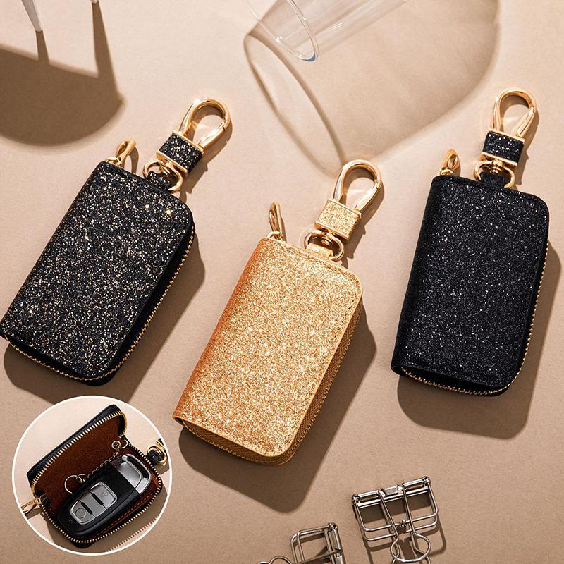 เงา PU Key Pouch Zipper Key Holder Organizer กระเป๋ากุญแจรถพวงกุญแจกระเป๋าสตางค์แฟชั่น Simple Key Case กระเป๋ากุญแจรถป้องกัน Nice
