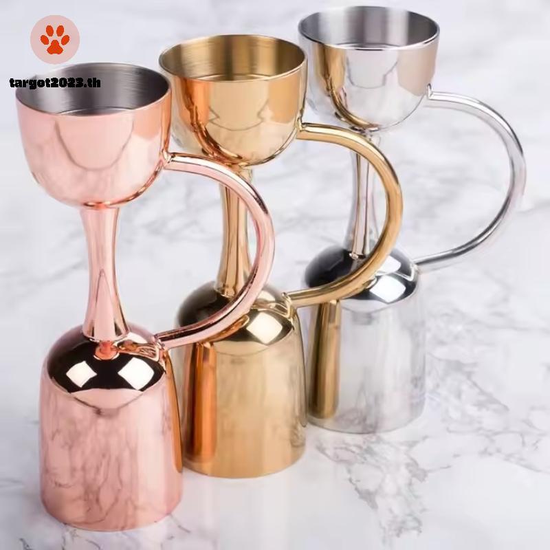 [ARG] 304 ถ้วยตวงสแตนเลสพร้อมที่จับเหล็กหางJiggersตู้ไวน์เครื่องมือบาร์เทนเดอร์อุปกรณ์เสริมบาร์ [TH]
