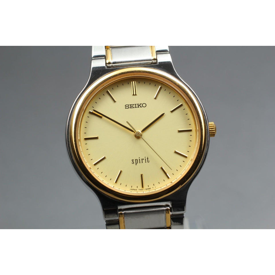 1995 [n mint]seiko spirit 7n01-6a70 gold round 34mm qz men's watch from japan