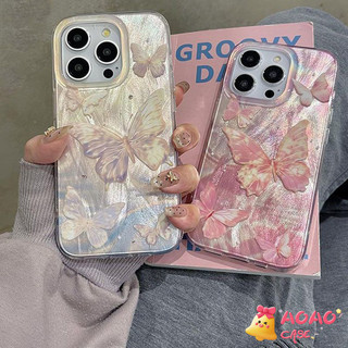 เคสโทรศัพท์ ผีเสื้อสวยงาม เคส IMD ผิวสีอ่อน หนา สีชมพูม่วง สำหรับ iPhone 17 Pro Max 13 12 Pro 11 7 8 Plus 14 16 15