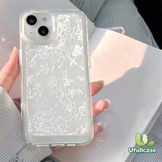 สำหรับIPhone 17 16 15 13 11 Air 12 14 Pro Max X XR 14 7 16 15 8 Plus SE เคสใส ลายดอกไม้วินเทจสีขาวฮิต