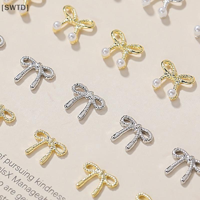 [SWTD] 10PCS 3D Silver Gold Bowknot รูปเล็บ Charms โลหะเล็บ Rhinestones เล็บเครื่องมือสําหรับ DIY เล็บเครื่องมือ Salon null