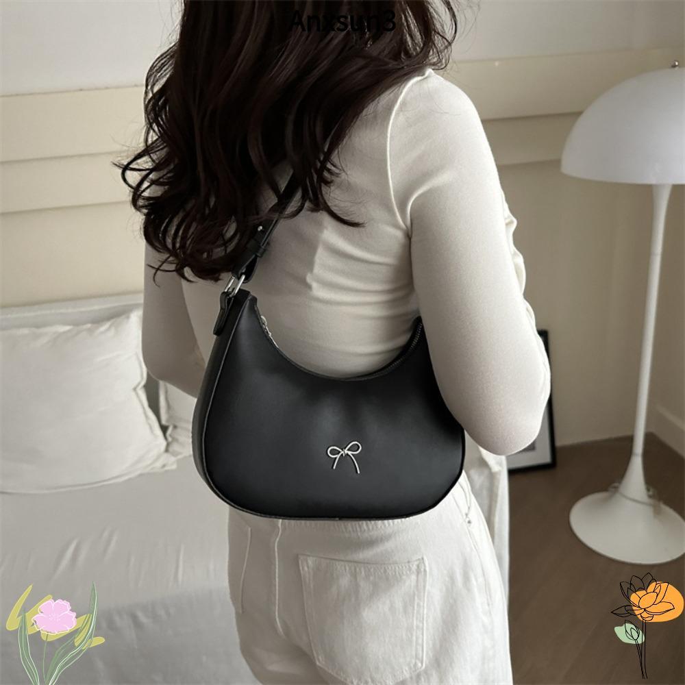 ANXSUN3 Bowknot Armpit Bag, PU Leather Large Capacity Bowknot Underarm Bag, Fashion Solid Color Desi