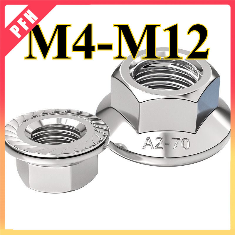 Hexagon Flange Nut Serration SUS304 Left-Handed Thread /เกลียวซ้าย หัวน็อตจานจักร หัวน็อต ตัวเมีย สแตนเลส 304 M4/M5/M6/M8/M10/M12 （ZH-PFH1）