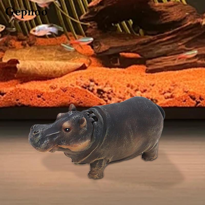 [Gepnoo] Hippo Fish Tank Bubbler เรซิ่น Aquarium ตุ๊กตาปั๊มลมสําหรับพิพิธภัณฑ์สัตว์น้ําพลาสติกขนาดให
