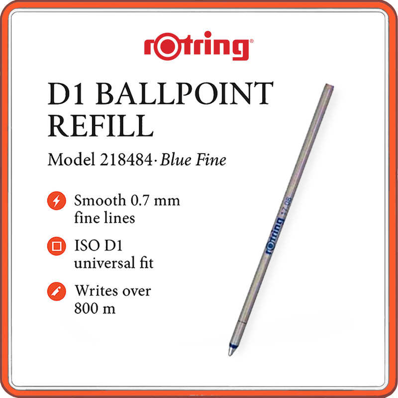 Rotring D1 Ballpoint Pen Refill 0.7 mm Fine - Blue ISO D1 Mini Cartridges | Fits Rotring 600 3-in-1 