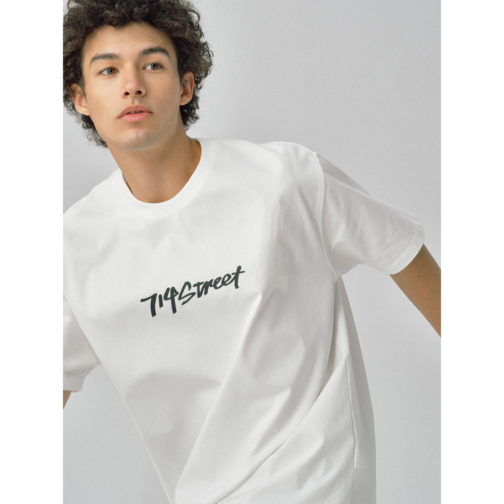 714street เสื้อยืดแขนสั้นผ้าฝ้ายแท้สําหรับผู้ชายชุดคู่รักครึ่งแขนหลวม