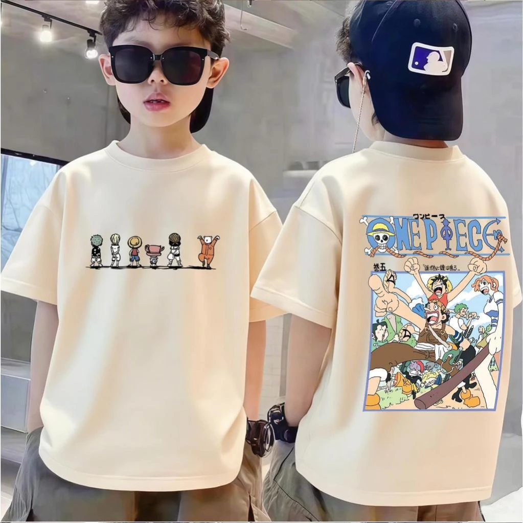 เสื้อยืดลูฟี่ ผ้าฝ้าย 100% แบบอนิเมะญี่ปุ่น คอวี สินค้าพร้อมจัดส่งให้เด็ก