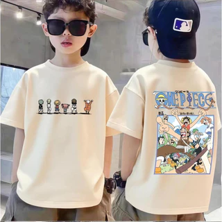 เสื้อยืดลูฟี่ ผ้าฝ้าย 100% แบบอนิเมะญี่ปุ่น คอวี สินค้าพร้อมจัดส่งให้เด็ก
