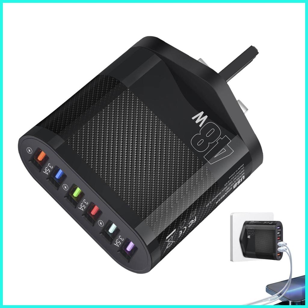 USB Charger Block Compact USB Fast Phone Wall Charger 48W USB Charger 6 พอร์ต 3.5A Fast Charger แล็ป