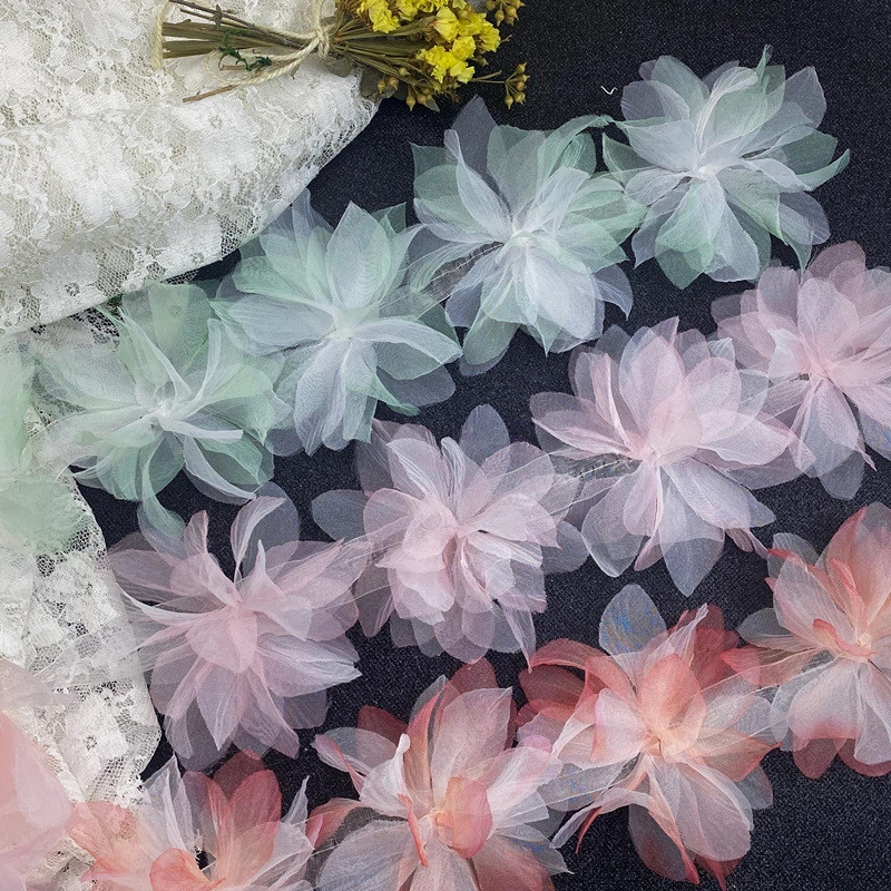 3D ชีฟอง Cluster ดอกไม้ ขนาด 11 ซม., กว้าง Edging สำหรับตกแต่งด้วยริบบิ้นและApplique ในงานDIY เย็บชุดแต่งงาน