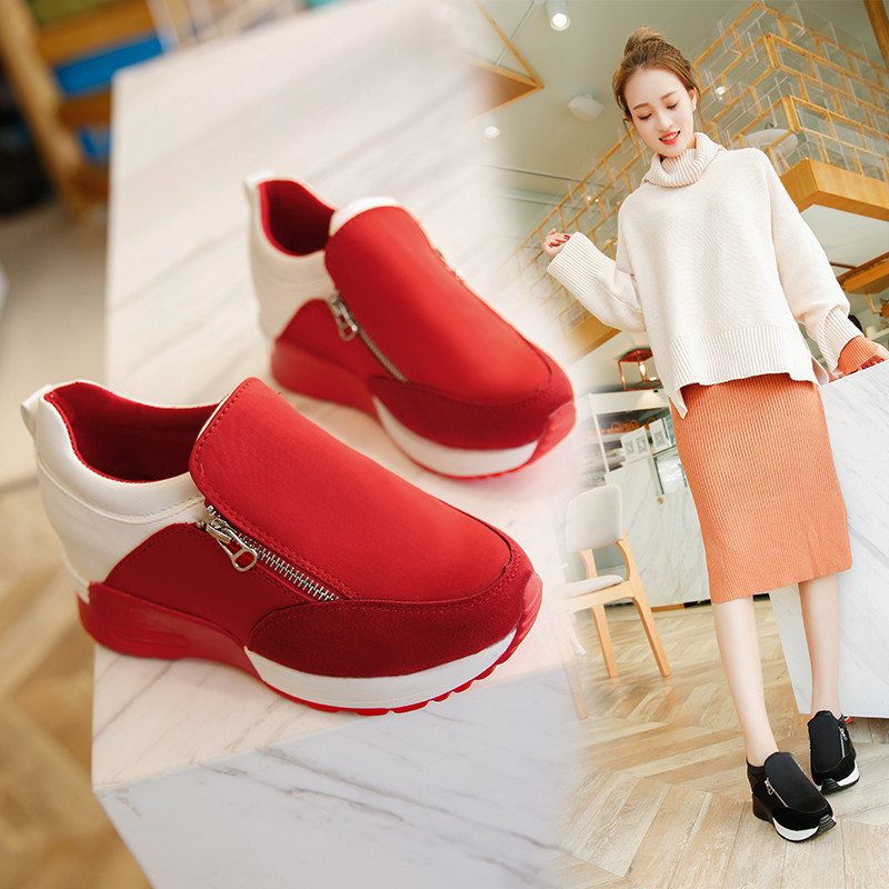 YD5 คลังสินค้าพร้อมขนาดพิเศษ 35-42 รองเท้าผ้าใบผู้หญิงแฟชั่น Zip Wedge ซ่อนส้นรองเท้าวิ่งกีฬารองเท้า