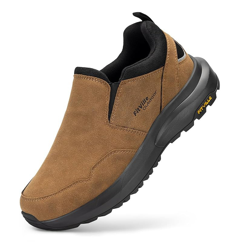 [FitVille] Men's Wide Slip-On Trekking Shoes - 2E 4E Hiking and Outdoor Sneakers, Hands-Free Easy We