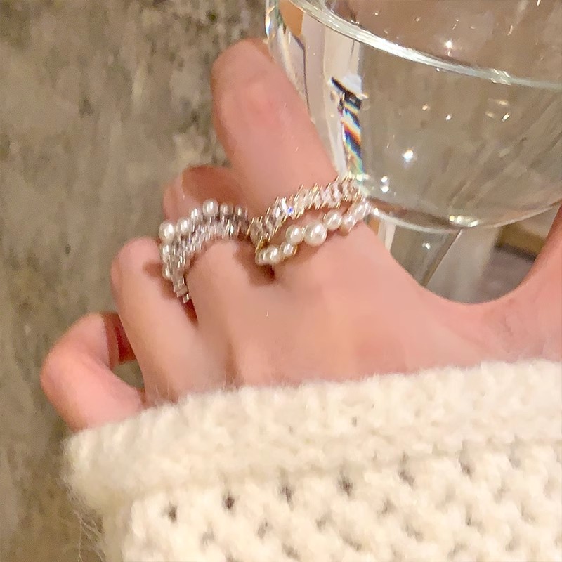 แหวนPEARL DOUBLE LAYER OPEN RING แฟชั่นระดับพรีเมียม