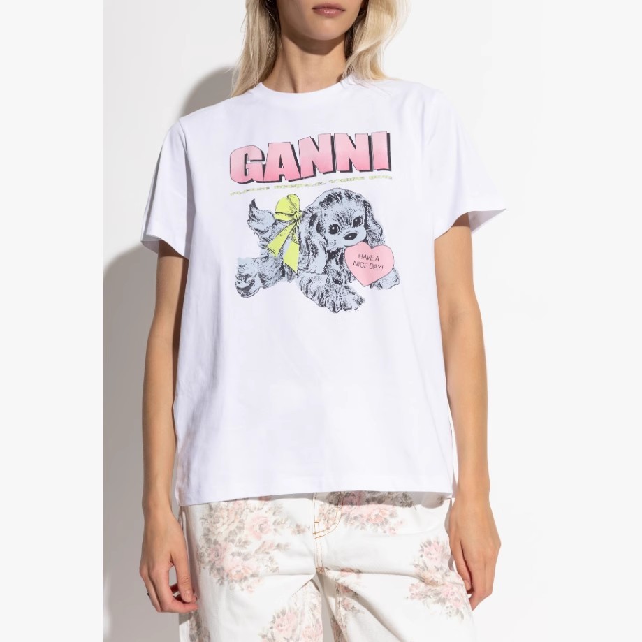 GAMMI เสื้อยืดแขนสั้น ผ้าฝ้ายแท้ พิมพ์ลายลูกสุนัข สไตล์ใหม่