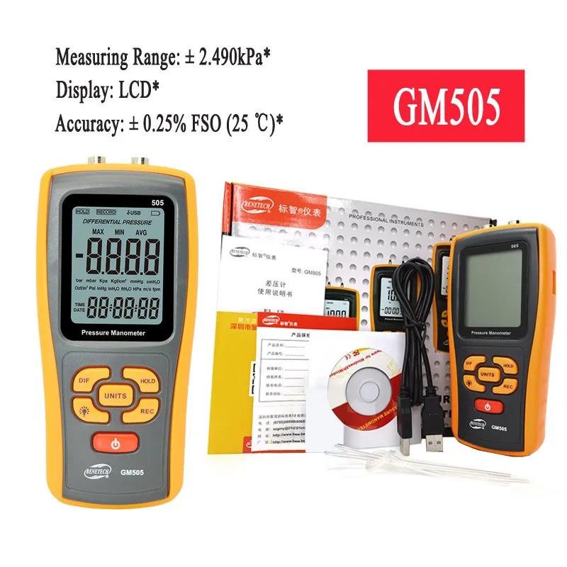 BENETECH GM505 GM510 GM511 GM520 เครื่องวัดความดันดิจิตอลแบบใช้มือถือเครื่องทดสอบมิเตอร์ Manometer