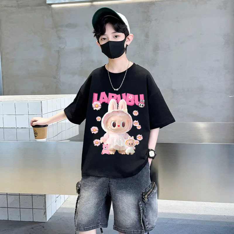 CODReady Stock Holiday T เสื้อเด็ก Baju Cuti Labubu Krismas เด็กผู้หญิงขนาดใหญ่แขนสั้นผ้าฝ้ายแท้คอกล