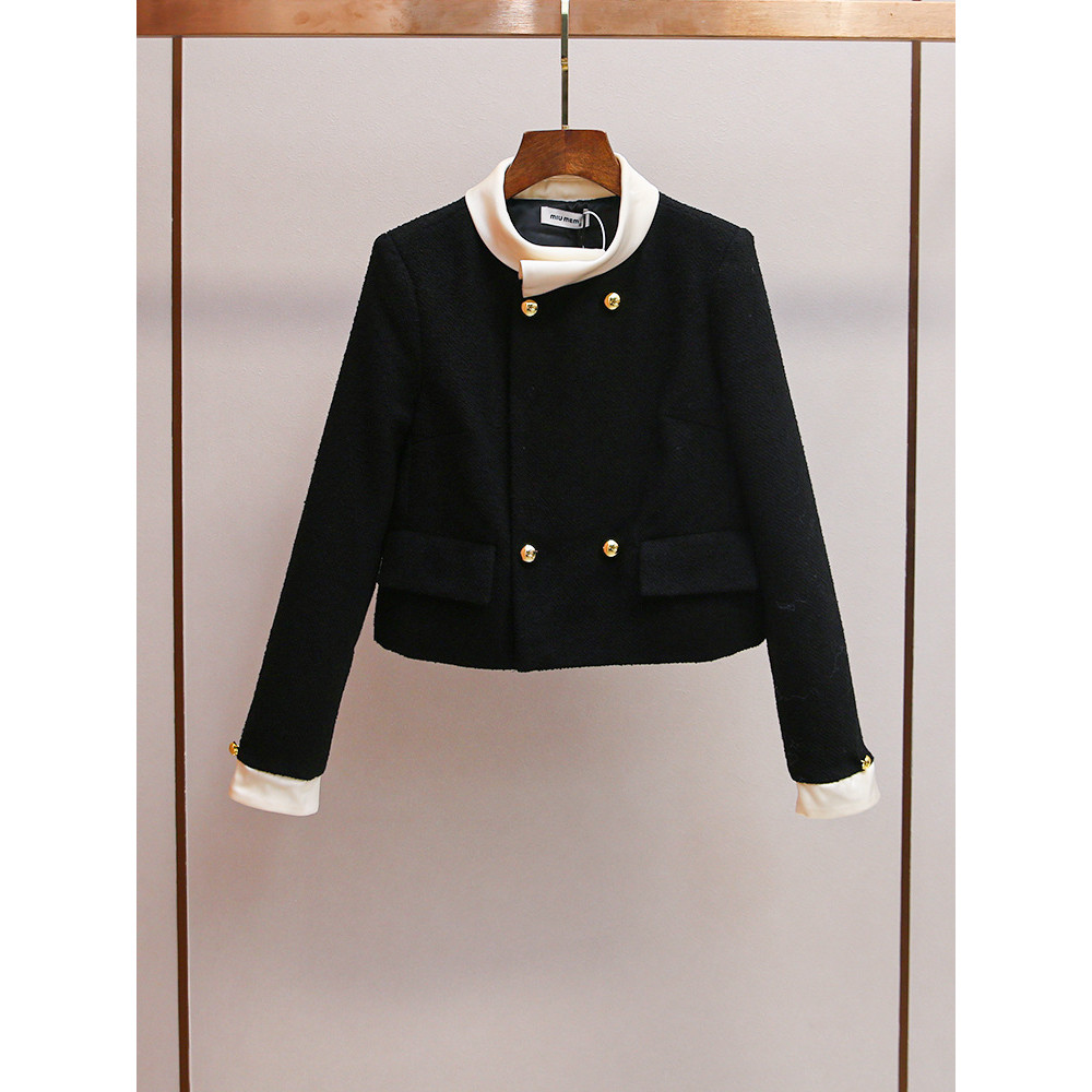 1MGS sandro Women's Autumn New French Style Elegant Contrast Color Short Coat