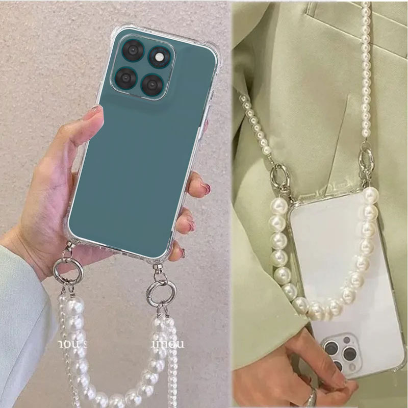 สําหรับ Motorola G77 G67 5G Pearl Chain Crossbody Lanyard สร้อยคอ TPU ซิลิโคนสําหรับ Moto G 77 67 Cl