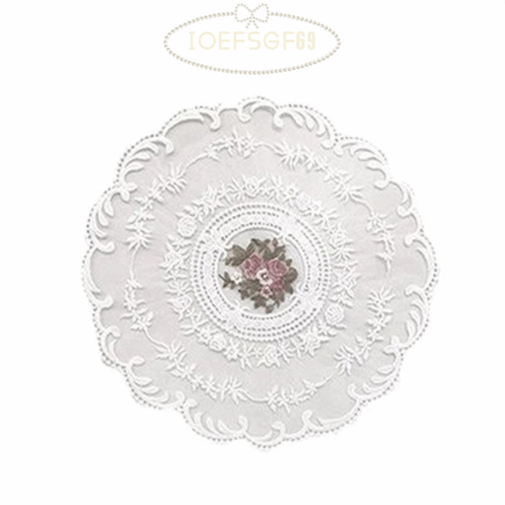 IOEFSGF69 ปักตาราง, Hollow Lace Trim ลูกไม้ตารางผ้า, Vintage รอบสีขาว Doily Coffee Coaster ตกแต่งบ้า
