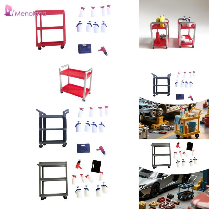 [Menolana] 1/18 Scale Tools Storage Trolley Mode Miniature Garage Diorama Prop สําหรับรถยนต์ของเล่นร