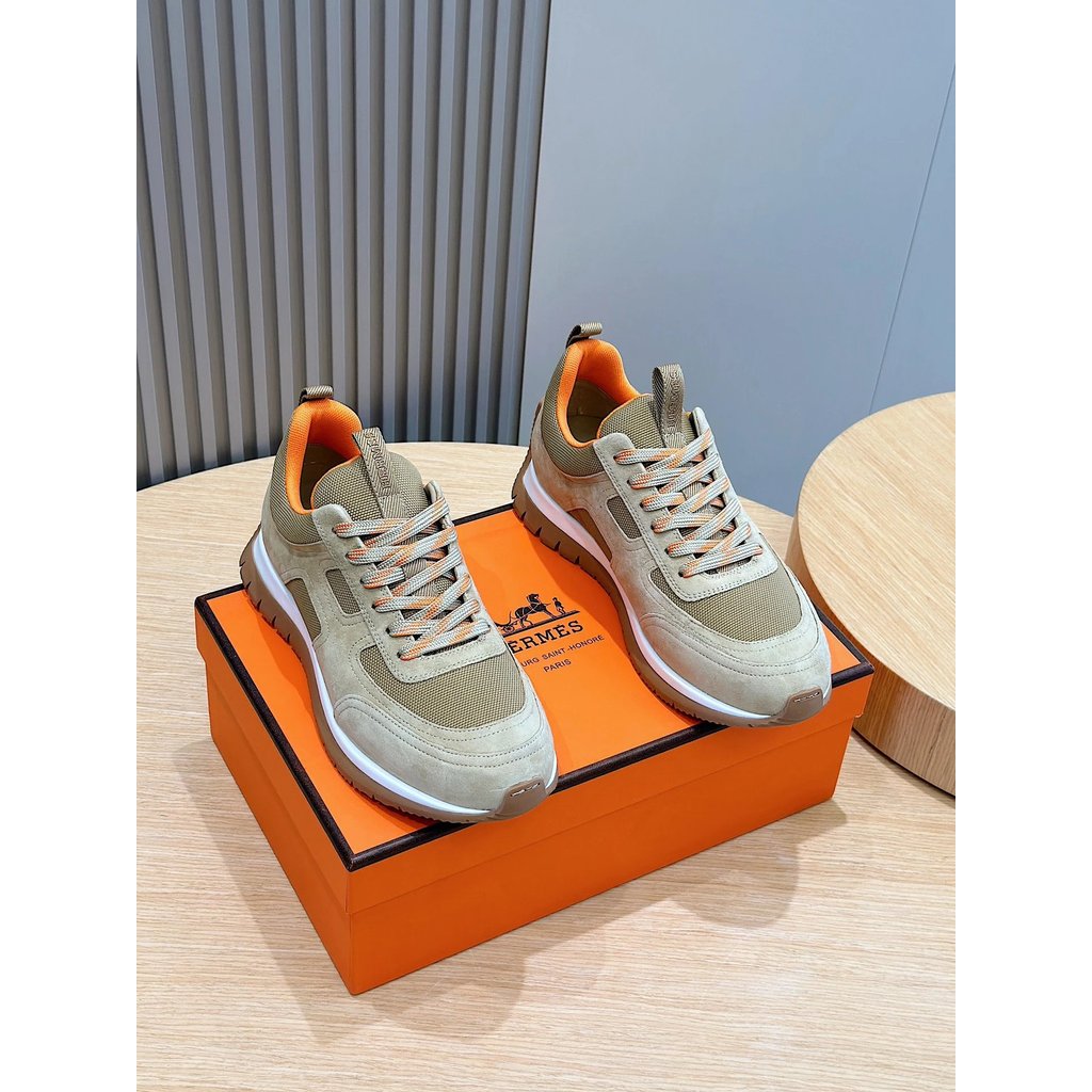 Hermes สินค้าใหม่รองเท้าผ้าใบลําลองหนังผู้ชายคุณภาพสูง