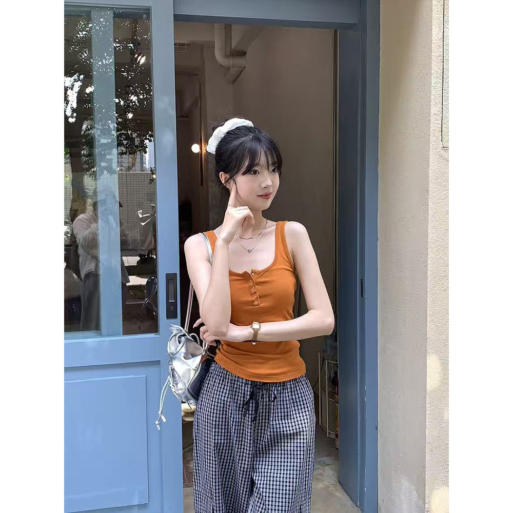 <Moses Queen> เสื้อสายเดี่ยวแขนกุดแบบอเมริกันสำหรับผู้หญิง เหมาะสำหรับใส่ทับซ้อนในฤดูร้อนหรือใส่เดี่ยวๆ ก็ได้
