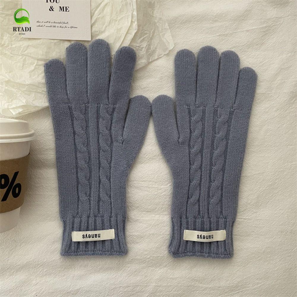 RTADI Lady Finger Gloves,Y2k ถุงมือถักเกาหลีกันลม,แฟชั่นถุงมือสีทึบหน้าจอสัมผัสเย็นอบอุ่นฤดูใบไม้ร่ว