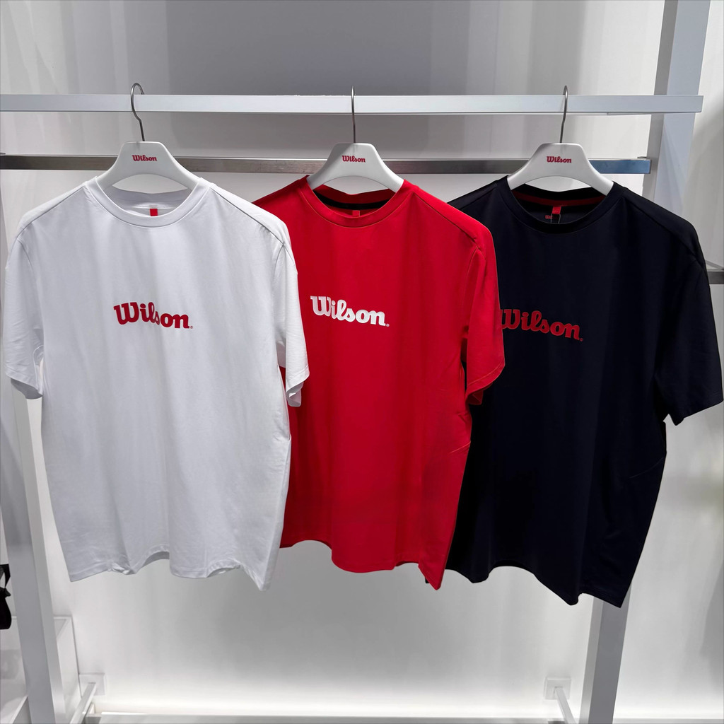 Wils0ns Unisex ใหม่เทนนิสแขนสั้นรอบคอผ้าฝ้ายแท้ระบายอากาศเสื้อยืดคลาสสิก