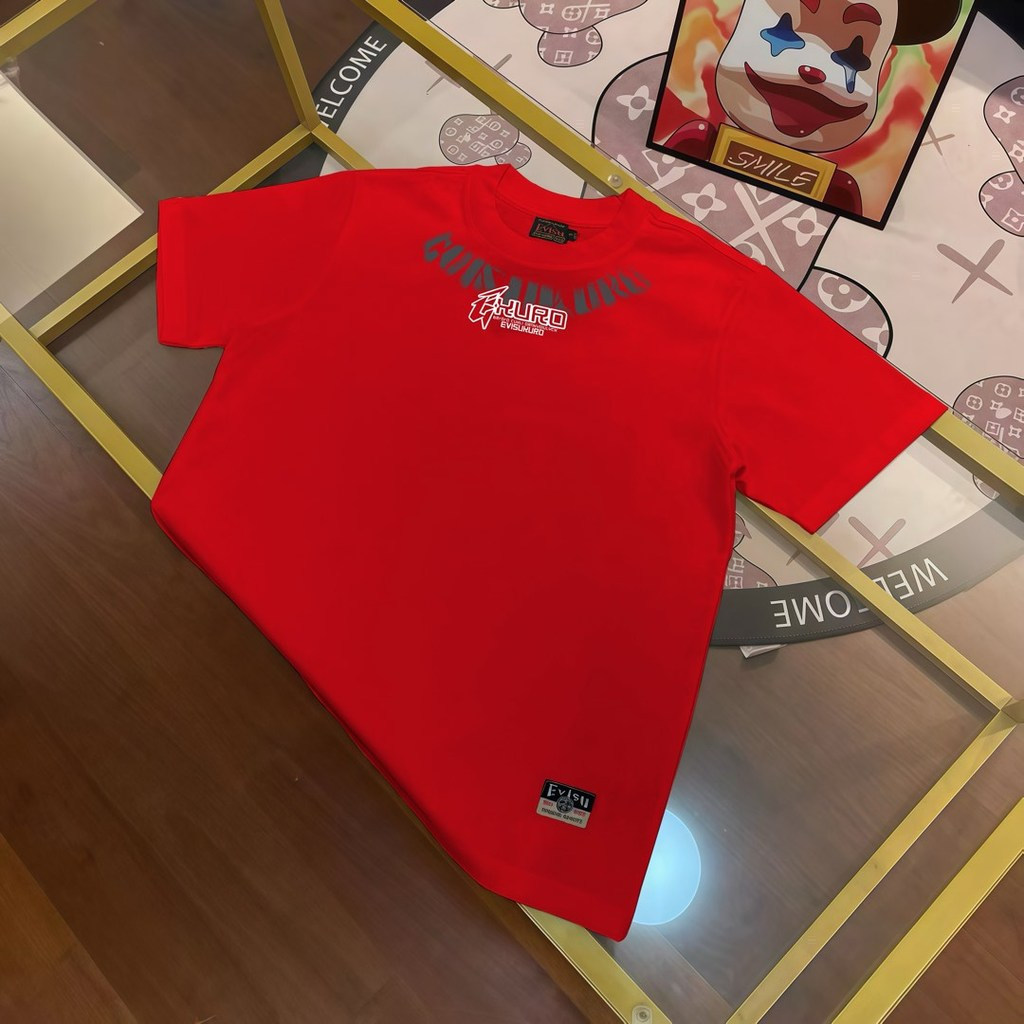 Evisu/Fushen/6XL/2026 สไตล์ใหม่ 6XL คลาสสิกรอบคอแขนสั้นเสื้อยืดผู้ชายผู้หญิงขนาดใหญ่ฤดูใบไม้ผลิฤดูใบ