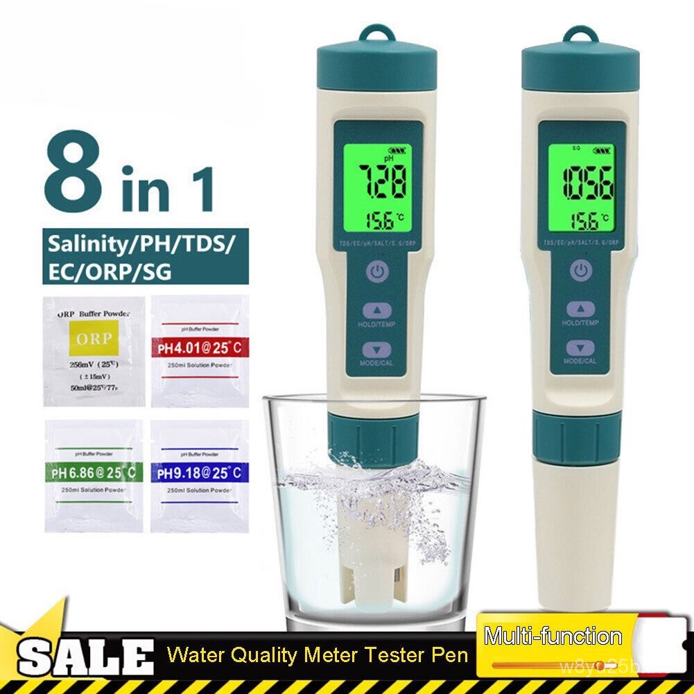 8 In1 PH H2 TDS EC ORP Salinity S.G TEMP Meter Digital PH Tester Water Quality Tester for Drinking W