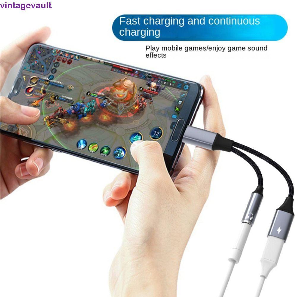 VINTAGEVAULT สายสัญญาณเสียง USB C ถึง Aux 2-in-1, ตัวแปลงอะแดปเตอร์ OTG ประเภท C ถึง Dual Type C สาย