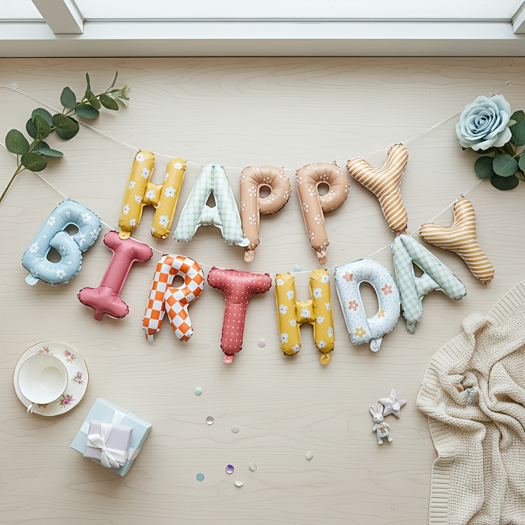 [มีส่งด่วน] ลูกโป่งฟอยด์ วันเกิด Happy Birthday ธีม ลายผ้าน่ารักๆ cute pastel patterned fabric น่ารักมากมาย