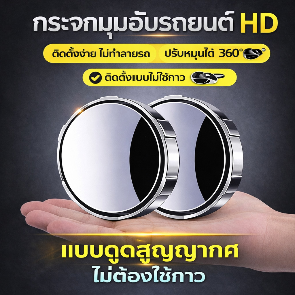 SKY กระจกมุมอับรถยนต์ 360° แบบดูดสูญญากาศ กระจกช่วยถอยหลัง HD กระจกมองหลังเสริม ปรับหมุนได้ Blind Spot Mirror Rear