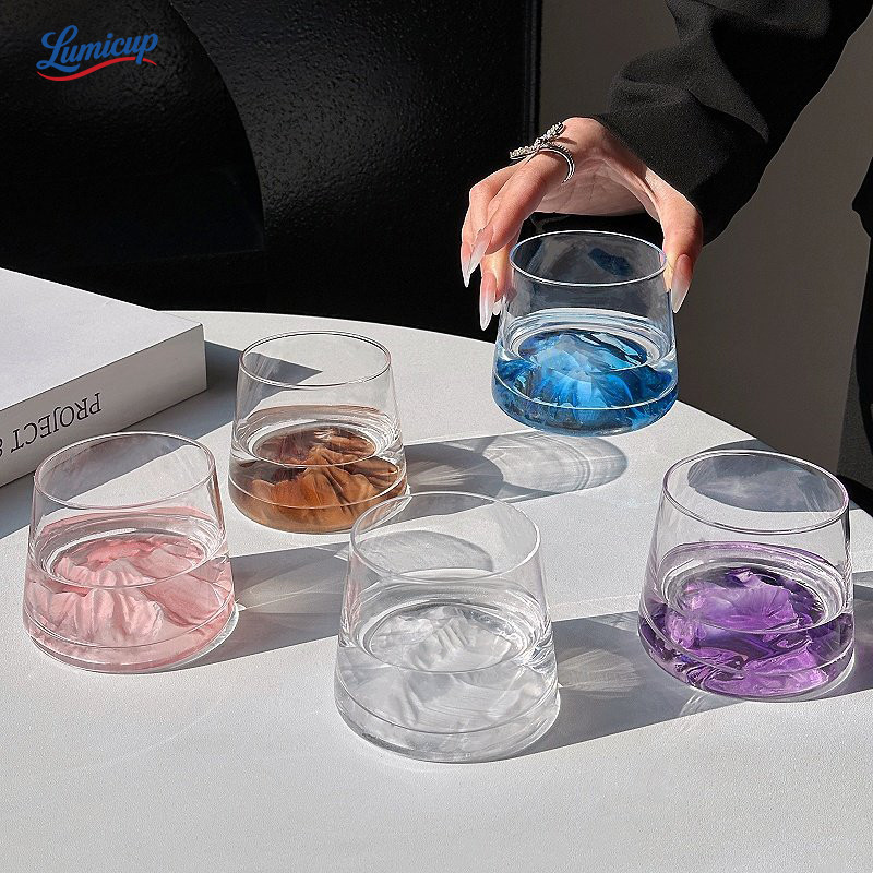 แก้วก้นภูเขาสไตล์อินสตา ดีไซน์สวยงาม ก้นสีสดใส 220ml เหมาะถ่ายรูปอัพสตอรี่ กาแฟ ค็อกเทล